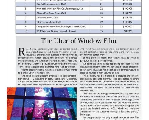 NGS Named "UBER" of Window Film Industry