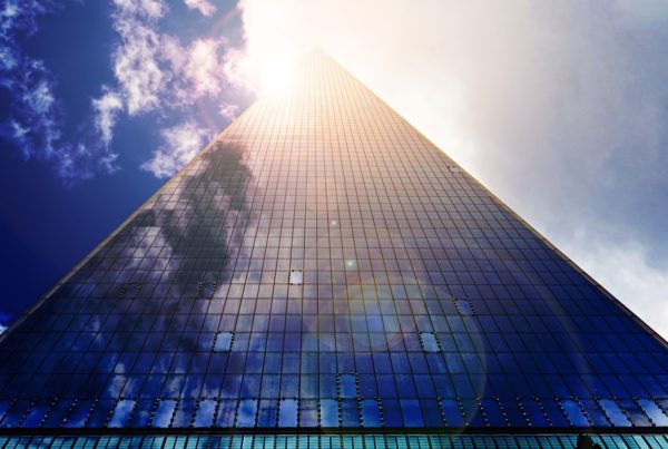 Skyscraper with commercial office window tint