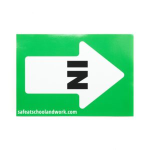 Green "in" graphic for elevator package in businesses.