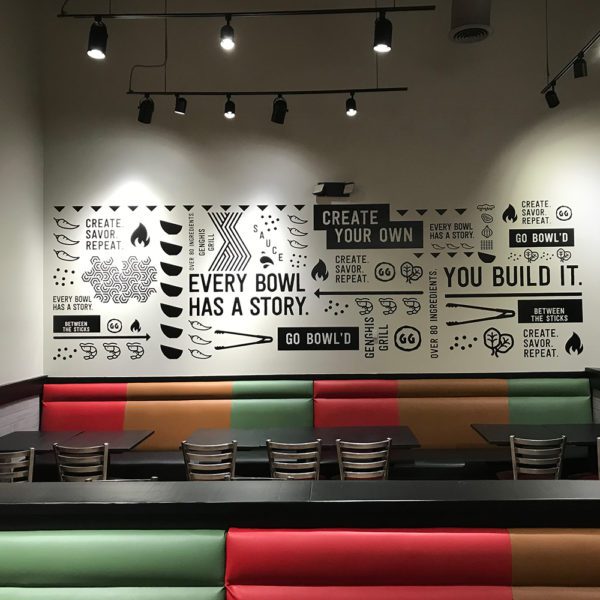 NGS graphics installed on a wall within a restaurant.