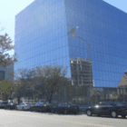 A downtown office building installed with glass film by means of Wet Glaze.