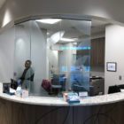Dusted crystal film finish installed at a reception desk by NGS Films and Graphics.