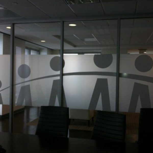 New frosted glass finish with custom graphic installed by NGS for the Healthcare of GA.