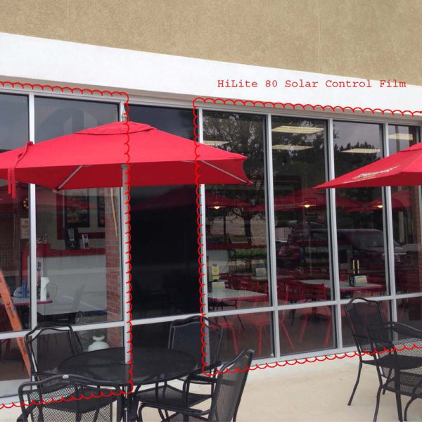 Solar control film installed at a restaurant by NGS Films and Graphics.